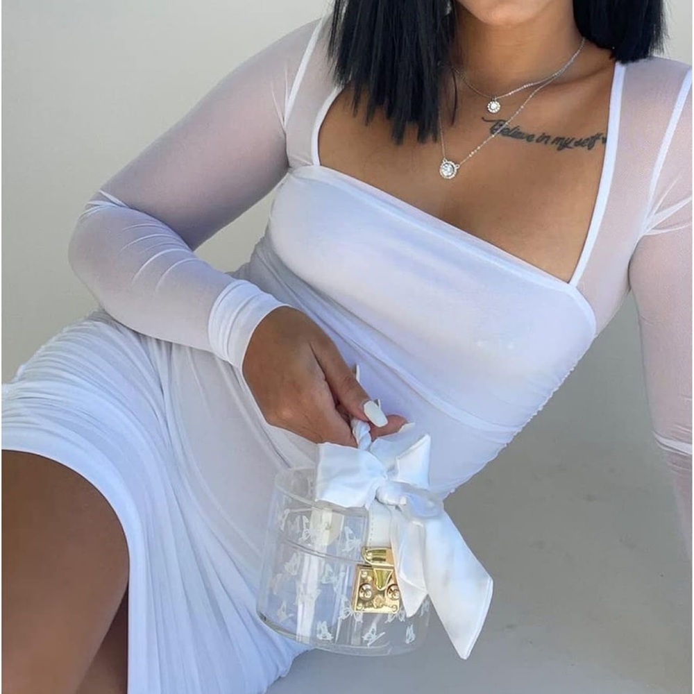 Long sleeve mesh runched mini dress